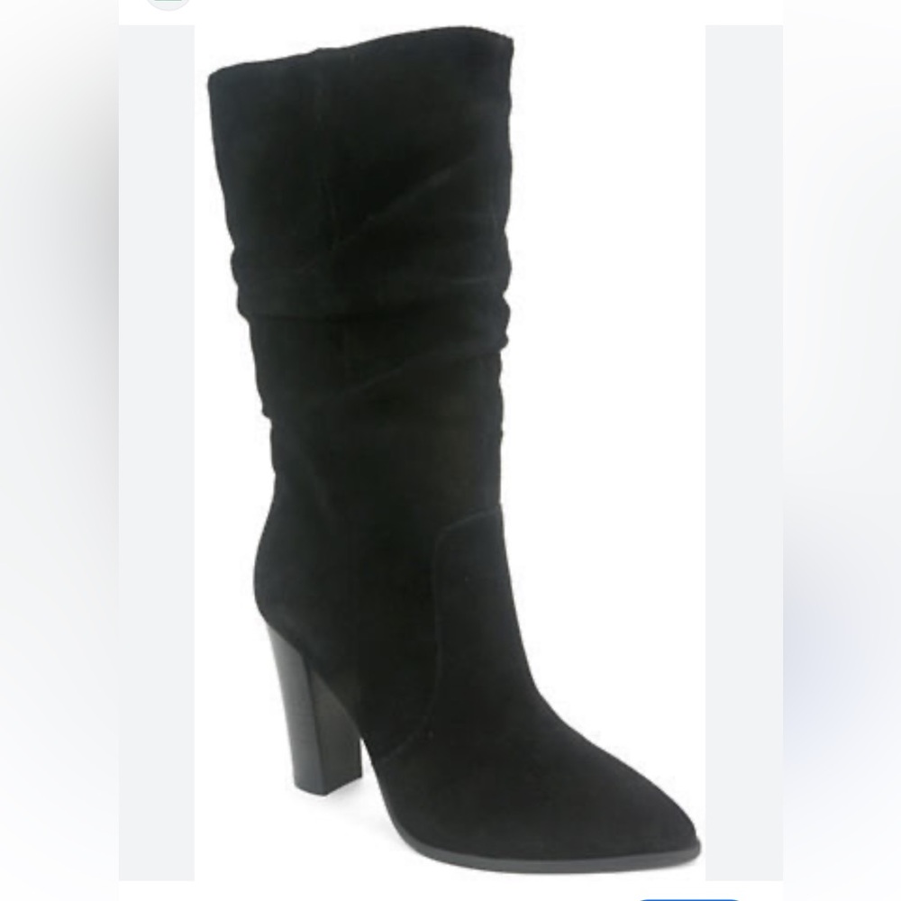Tahari Alanna slouchy black suede leather heels boot pointy toe size 9